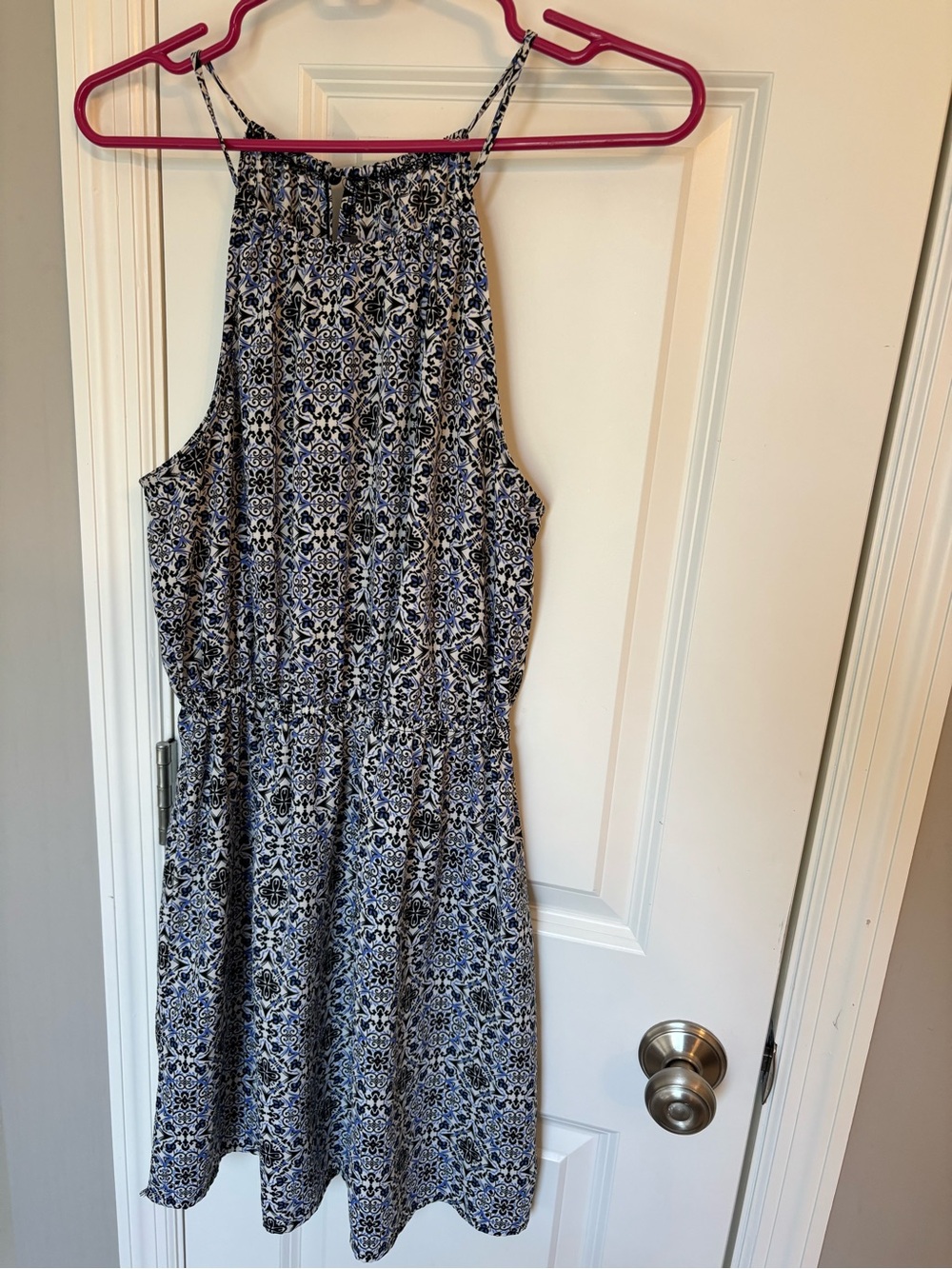 Blue Patterned Halter Dress
